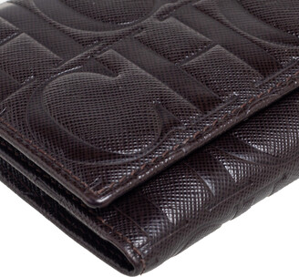 TH Monogram Embossed Leather Trifold Wallet, BLACK