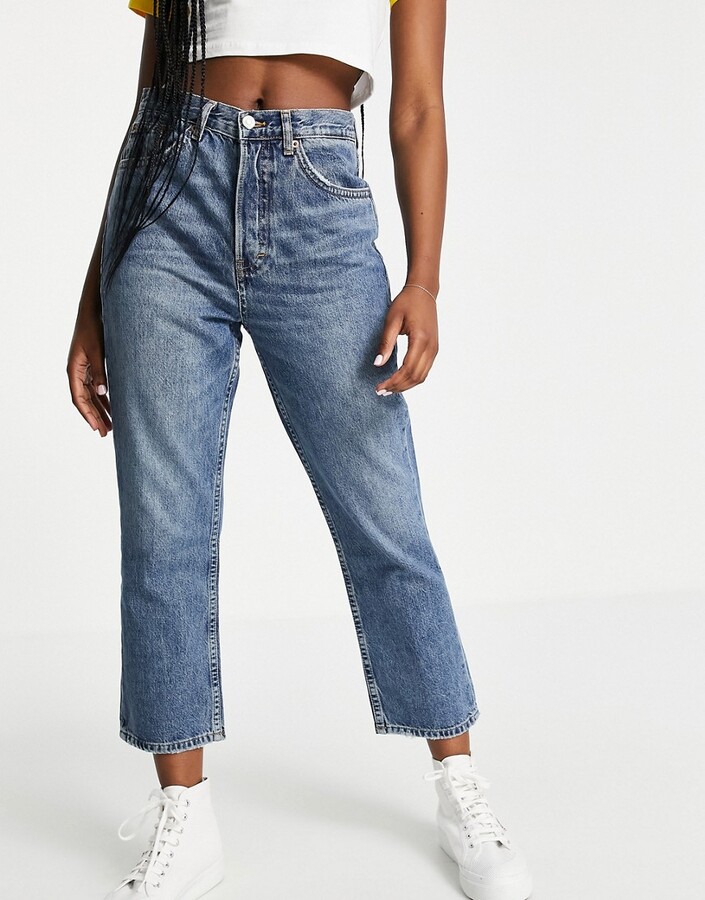 Topshop straight leg jeans in mid wash blue - ShopStyle