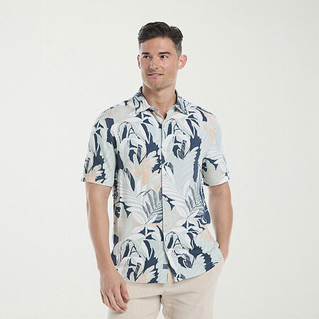 Cubavera Tropical Print Mens Short Sleeve Regular Fit Button-Down Shirt
