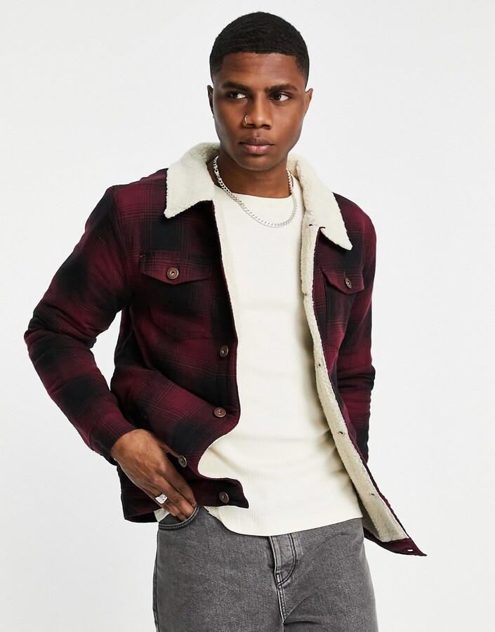 mens check borg jacket