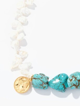 Hermina Athens Athena Pearl, Turquoise & Gold-plated Necklace - Gold