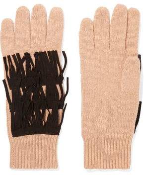 Autumn Cashmere Suede-Trimmed Fringed Cashmere Gloves