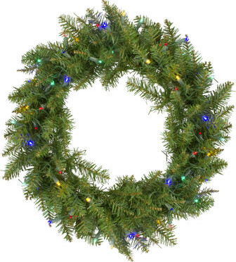Northlight Seasonal Pre-Lit Rockwood Pine Artificial Christmas Wreath 24-Inch Multi LED Lights