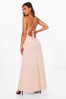 Thumbnail for your product : boohoo Petite Plunge Strappy Back Maxi Dress