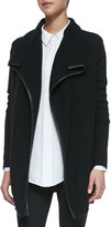Thumbnail for your product : Vince Ribbed Layout Drape Cardigan with Leather Trim, Black