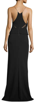 Narciso Rodriguez Sleeveless Sheer-Trim Peplum Gown Black