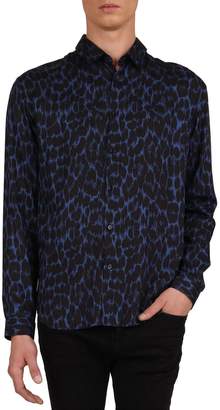 The Kooples Leopard Grunge Long Sleeve Sport Shirt