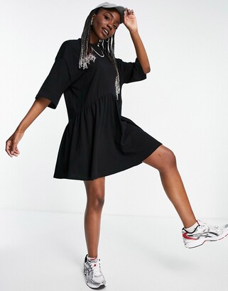 ASOS Tall Tall oversized mini smock dress with dropped waist in black
