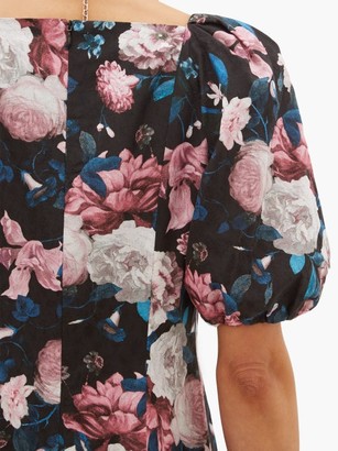 Erdem Mariona Dusk Bouquet-print Cotton-blend Midi Dress - Black Pink