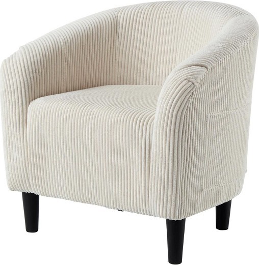 TROPOW AccentBarrelChairCorduroyClubChairElegantArmchairCozyBackrestforLivingRoomBedroomReceptionRoomOffice(Beige)