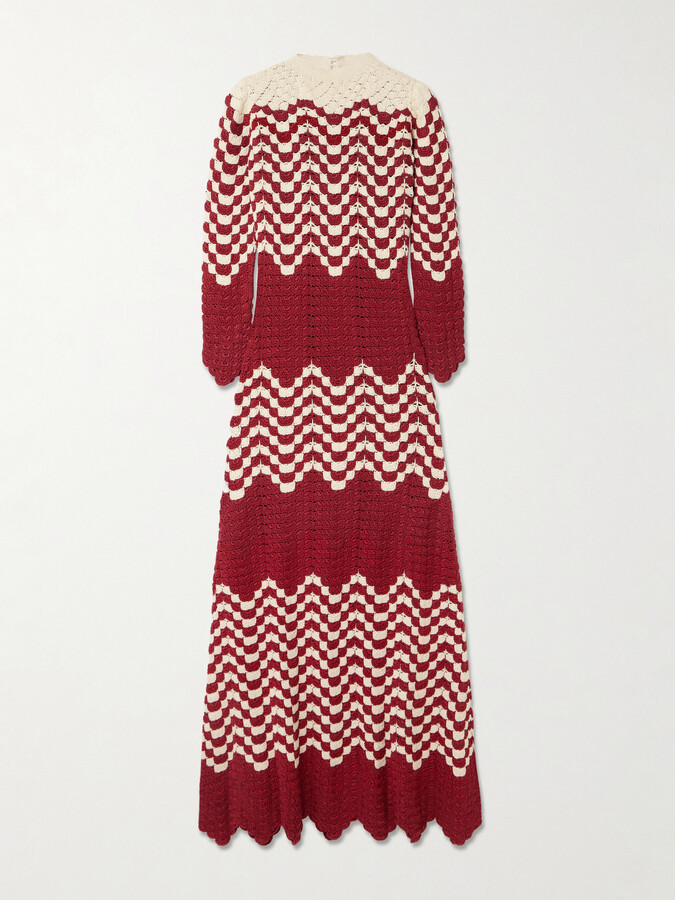 ESCVDO Musa Crocheted Cotton Maxi Dress - Burgundy
