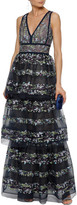 Thumbnail for your product : Marchesa Notte Notte Tiered Embroidered Metallic Tulle Gown