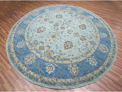 Bloomsbury Market 10'x10' Blue Agra Shah Abbas Flower Design Wool Hand Knotted Round Rug D73EC2B282334C3E844C5ADF17380867