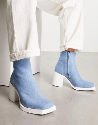 ASOS DESIGN heeled boots in blue denim white - ShopStyle
