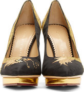 Thumbnail for your product : Charlotte Olympia Black Embroidered Dragon Auspicious Debbie Pumps