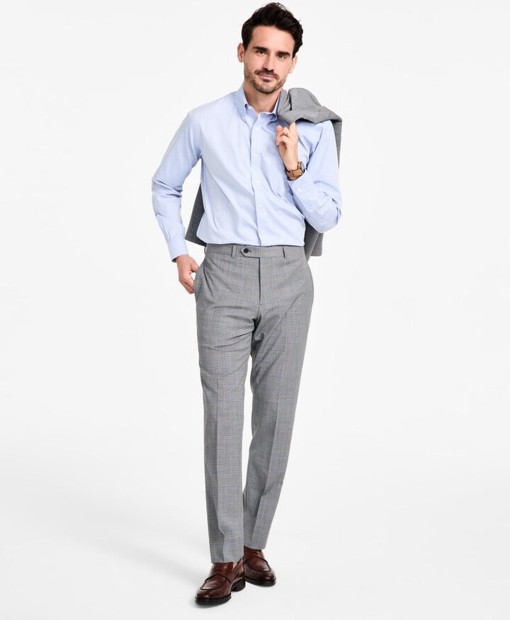 Brooks Brothers B by Men's Windowpane Wool-Blend Stretch Classic-Fit Suit Pants
