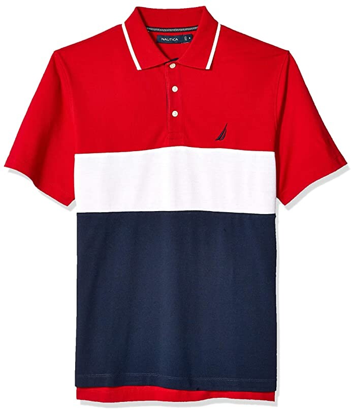 Nautica Men's Short Sleeve 100% Cotton Pique Color Block Polo Shirt -  ShopStyle