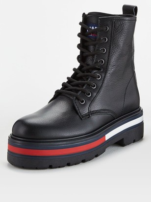 Tommy Hilfiger Flag Outsole Lace Up Boots Black - ShopStyle