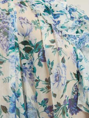 Zimmermann Moncur Floral-print Silk-chiffon Blouse - Womens - Blue Print
