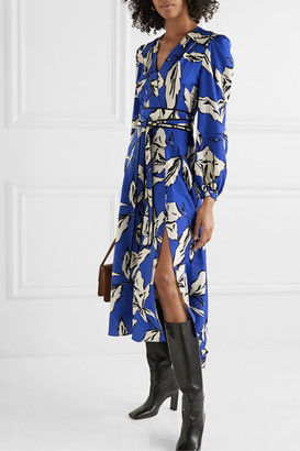 Veronica Beard Mclean Belted Wrap-effect Printed Silk-blend Jacquard Midi Dress - Royal blue