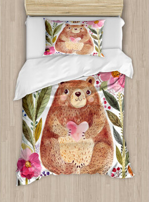 Ambesonne Watercolor Flower Duvet Cover Set