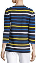 Thumbnail for your product : St. John Striped Knit 3/4-Sleeve Pullover Sweater