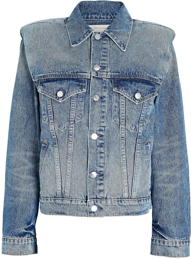 ruched shoulder denim jacket