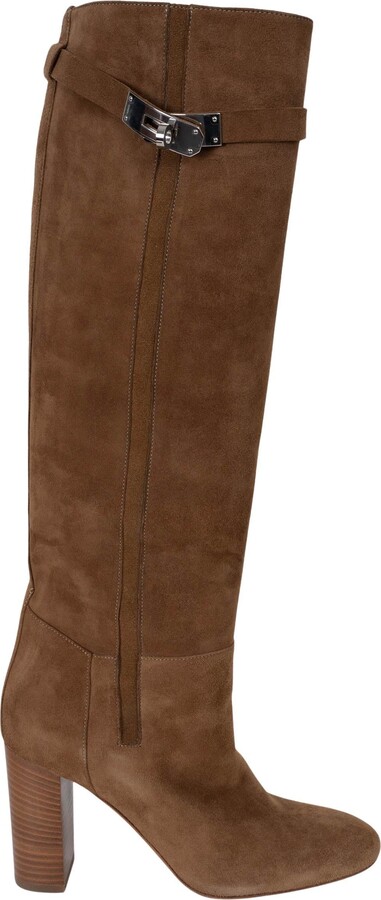 Hermes Brun Fume Brown Suede Story 70 Kelly Boots Shoes 37