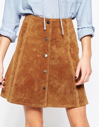 Only Suede Press Stud Fastening Front Skirt