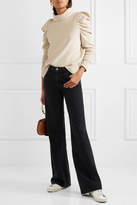 Thumbnail for your product : MiH Jeans Bay Garnett Spider Ruched Cotton-blend Velour Turtleneck Top - Cream