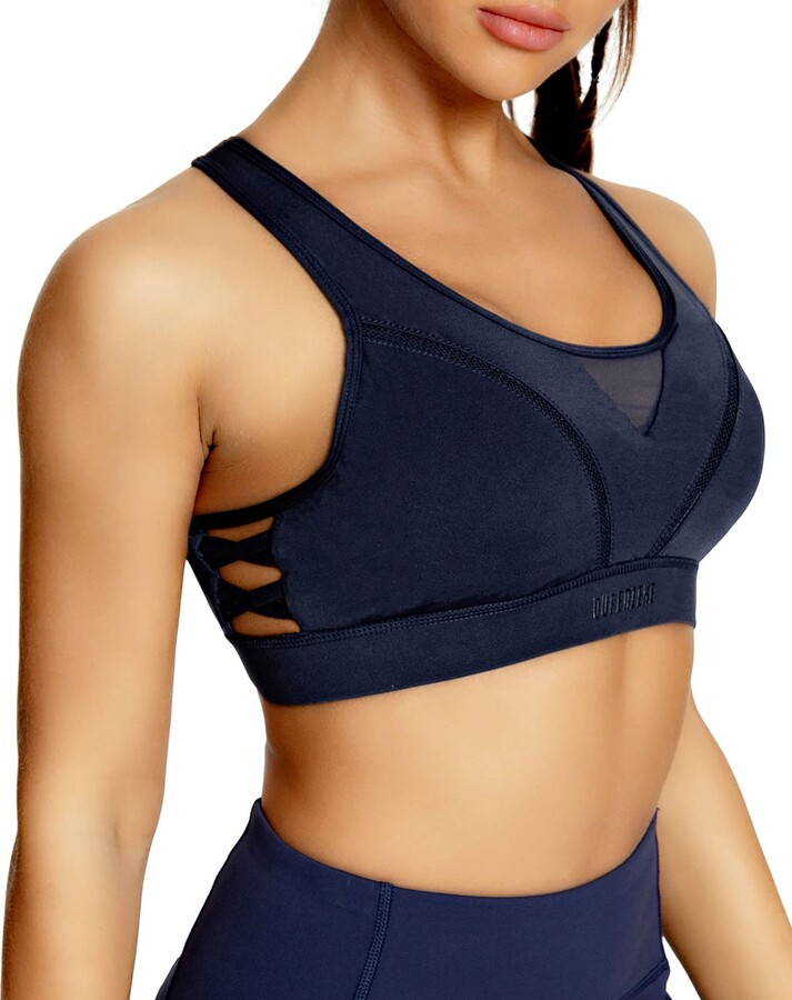 QUEENIEKE Sports Bra High Impact Wirefree Hook-and-Eye Closure Workout Bra  for Womens 8204 - Blue - XS - ShopStyle