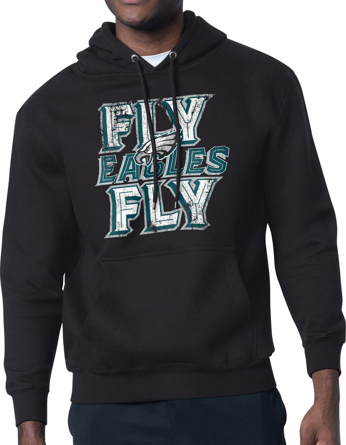 Men's Starter Black Philadelphia Eagles Distressed Fleece Pullover Hoodie