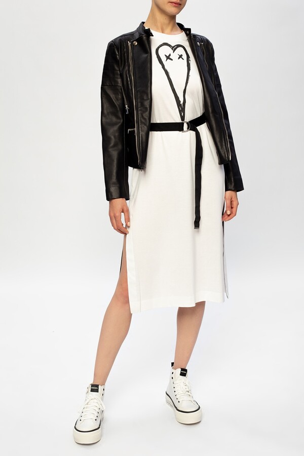 band collar leather jacket