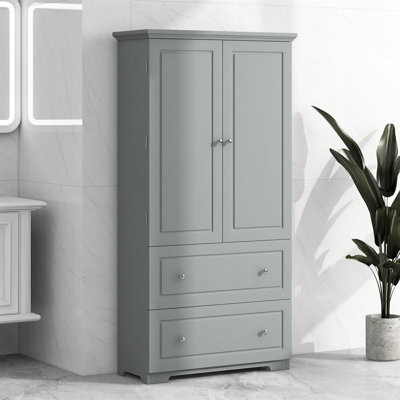 One Allium Way Wide Bathroom Storage Cabinet, Freestanding Storage Cabinet With Two Drawers And Adjustable Shelf, MDF Board With Painted Finish
