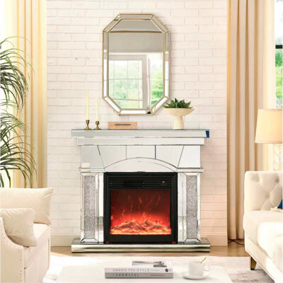 H 41" Dome Door Acrylic Mirror Fireplace Cabinet, TV Fireplace Cabinet