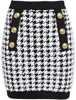 Thumbnail for your product : Balmain Button-embellished Houndstooth Tweed Mini Skirt