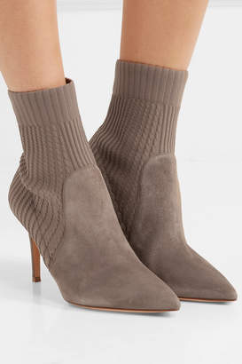 Gianvito Rossi Katie 85 Suede And Ribbed-knit Sock Boots