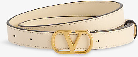 Womens Butter White Vlogo Signature Leather Belt 34