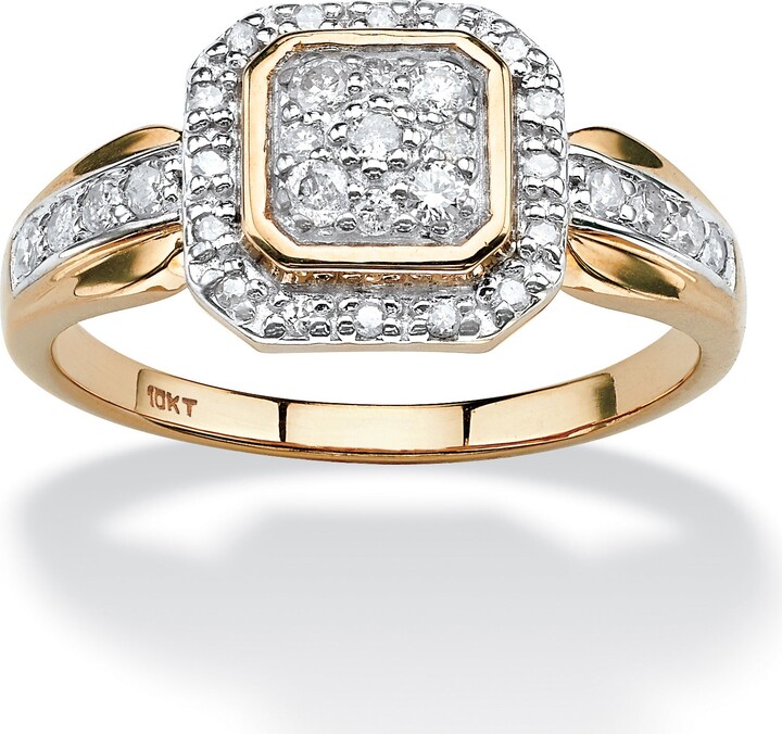 1/3 TCW Round Diamond Square Halo Ring in Solid 10k Gold