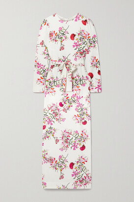 Monique Lhuillier Belted Floral-print Crepe Gown