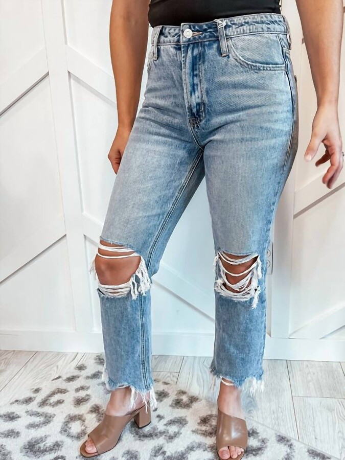 VERVET BY FLYING MONKEY 90S Straight Crop Distressed Denim Jean In