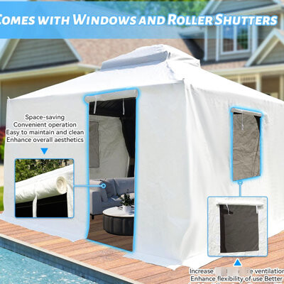 Arlmont & Co. 12'x12' Outdoor Gazebo Cover - Winter All Season Waterproof With Sidewalls, Mesh Windows Polypropylene, White For Weather Uses Enclosed