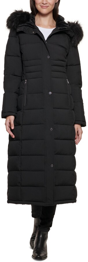 Calvin Klein Women's Faux-Fur-Trim Hooded Maxi Puffer Coat - ShopStyle