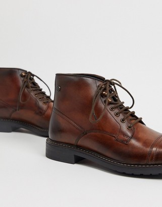 Base London conrad toe cap boots in brown leather - ShopStyle