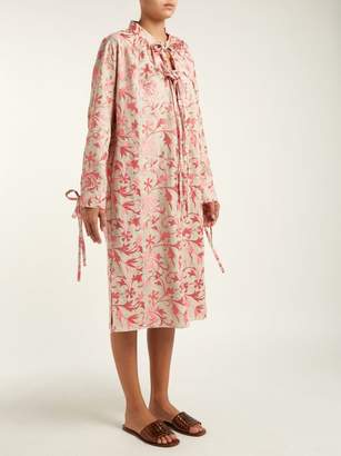 Osman Rosa Floral Embroidered Linen Dress - Womens - Pink Multi