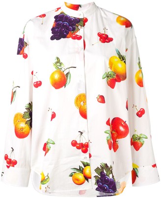 MSGM Mandarin Collar Fruit Print Shirt