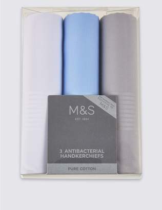 Marks and Spencer 3 Pack Pure Cotton Handkerchiefs with Sanitized Finish®