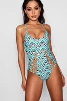 Thumbnail for your product : boohoo Chevron Cut Out Ladder Swimsuit