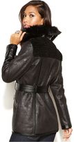 Thumbnail for your product : Kensie Asymmetrical Faux-Fur-Trim Faux-Leather Belted Coat