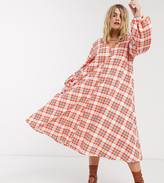 Thumbnail for your product : ASOS DESIGN Curve textured midi v neck swing dress in red check